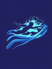 Naklejka premium Dynamic Swimming Illustration - Active Water Splash with Child's Freestyle in Blue Aquatic Sport Adventure