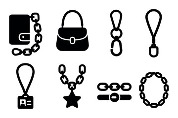 Collection of stylish bag and lanyard icon designs