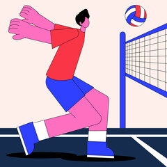 illustration of men playing volleyball