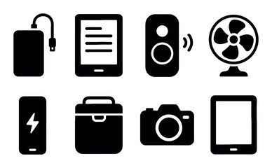 Collection of various electronic device icons in black silhouette