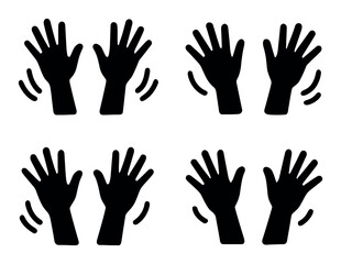Four illustrations of waving hands in simple black silhouette
