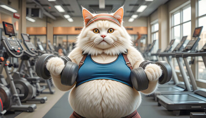 Fat cat doing weights at the gym