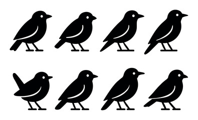 Silhouette illustration of eight birds in various poses