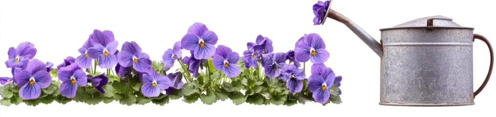 Obraz premium Lilac pansies and a watering can