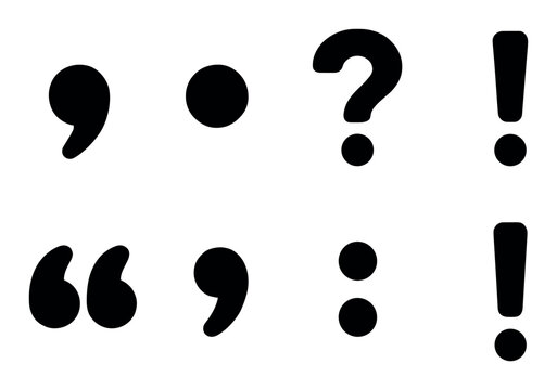Bold punctuation marks: quotation, period, question, exclamation
