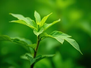 medicinal herbs and berries, traditional medicine Green leafy plant with a droplet of water on it. Concept of freshness and vitality