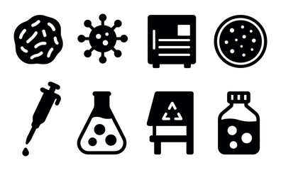 Black and white science and laboratory equipment icon set