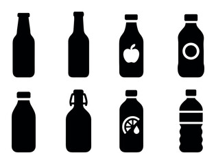 Set of eight beverage bottle silhouettes with various designs