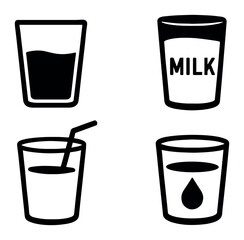 Four iconic glasses: coffee, milk, juice, and water symbols