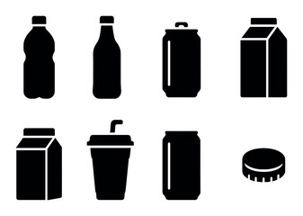 Silhouette icons of beverage containers and drink packaging