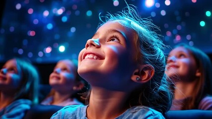 Children enjoying a captivating light show at a theater during a special event