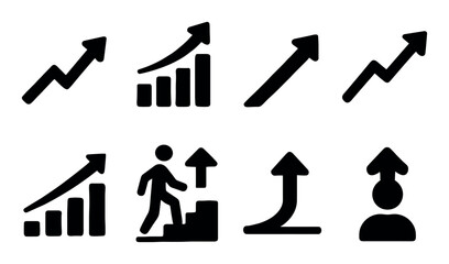 Set of black arrow and growth icons for business progress concept