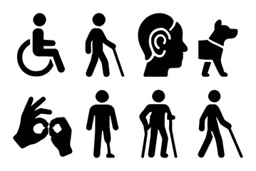 Accessibility icons set: wheelchair, blind, hearing, guide dog