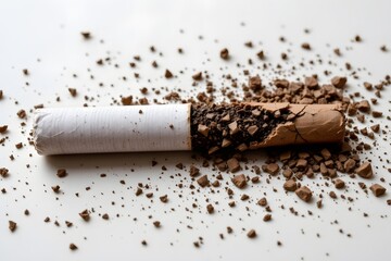 Ashes and Stumps: a cigarette butt rests on the surface, the aftermath of smoke. Showing the silent testimony of indulgence and its remnants.