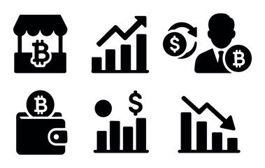 Bitcoin commerce and finance icons set featuring graphs and wallet