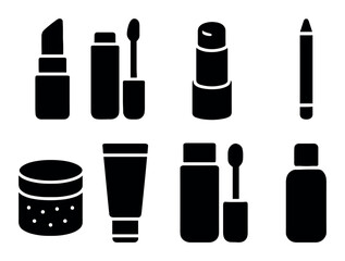 Obraz premium Set of cosmetic icons featuring lipstick and skincare products