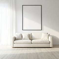 Frame mockup, ISO A paper size. Living room wall poster mockup. Interior mockup with house background. Modern interior design. 3D render 