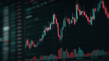Stock market data analysis with candlestick chart patterns showcasing trading activity and price volatility in financial sector