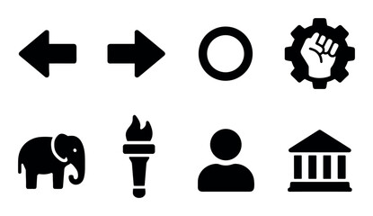 Diverse icon set with symbols of direction, strength, and heritage