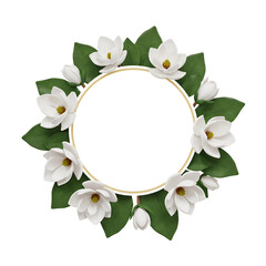 白マグノリアの花輪 優雅な円形フレーム 春の温かい光
