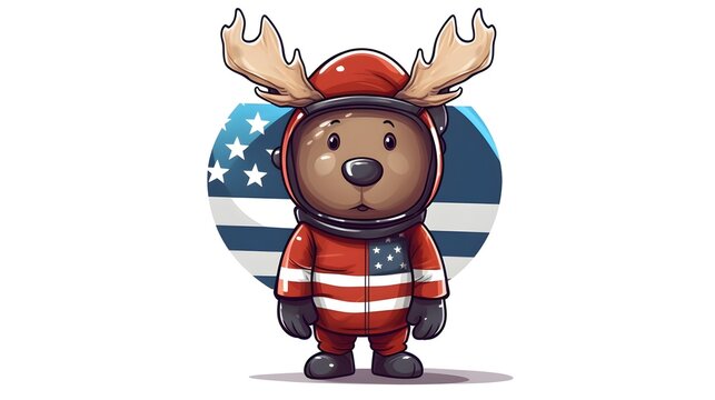 Adorable Moose Astronaut Wearing Space Suit with American Flag Vector Illustration - Powered by Adobe