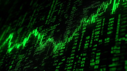Green Digital Stock Market Data Stream with Graphs and Numbers Visualizing Financial Trends and Price Movements
