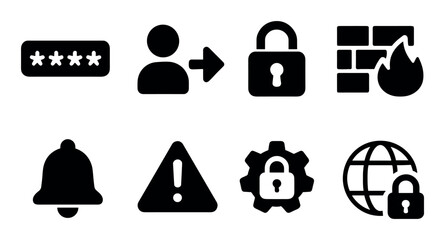 Obraz premium Security and alert icons - password, user, lock, firewall symbols