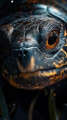 Obraz premium Close-up view of a turtle's face, showcasing intricate patterns and textures