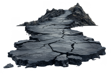 Transport pathway over cracked terrain mountain region digital art isolated environment aerial view concept of nature's forces