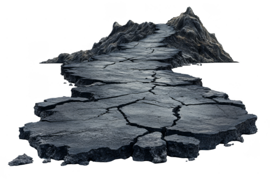 Transport pathway over cracked terrain mountain region digital art isolated environment aerial view concept of nature's forces