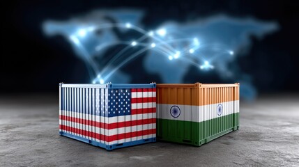 US and India Trade Cargo Containers Show Global Exchange and International Shipping
