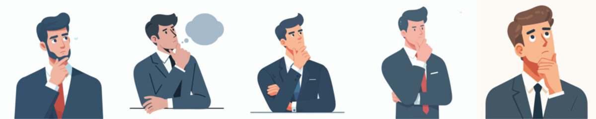 vector businessman gesture hand on chin sign thinking