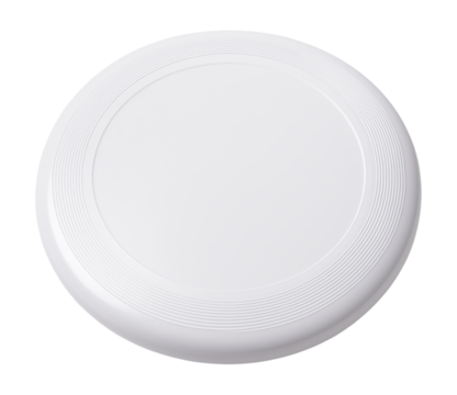 Aerial View of a White Plastic Frisbee with Concentric Circular Grooves for Aerodynamic Precision, Isolated on Transparent and White Background - Powered by Adobe