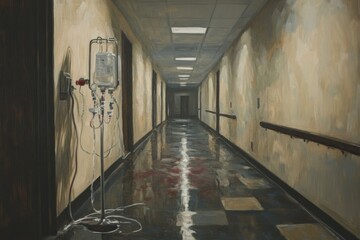 Fototapeta premium Hospital Corridor with IV Stand