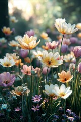 Fototapeta premium A field of flowers that are in the grass