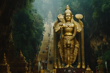 Golden Statue and Stairway at Batu Caves