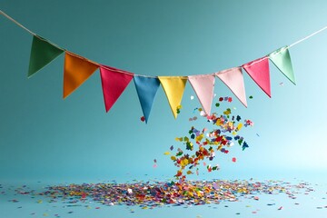 Colorful party bunting with confetti