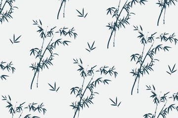hand drawn bamboo and leaf pattern background