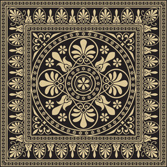 Vector gold and black classic Greek square ornament. Rectangle of Ancient Greece and Roman Empire. Byzantine painting of walls, floors and ceilings. Decoration of European palaces.
