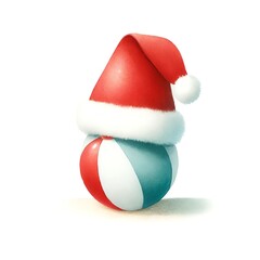 A festive beach ball wearing a Santa hat, perfect for holiday-themed designs and summer celebrations.