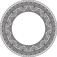 Vector round black monochrome border, frame, Pompeii ring. Circle Neopolitan ornament. Art of Ancient Rome.
