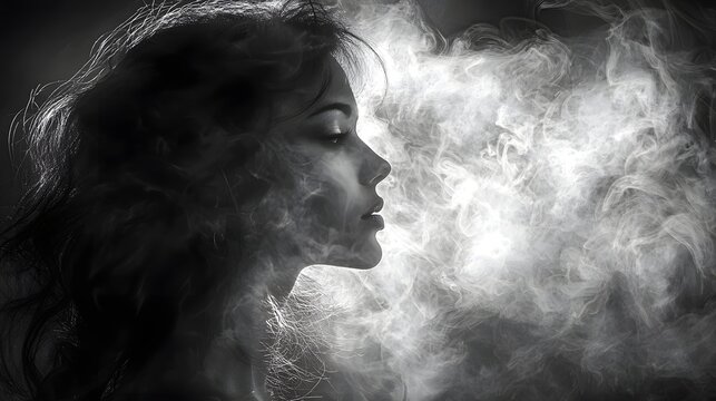 A mystical portrait of a woman merging into swirling smoke - Powered by Adobe