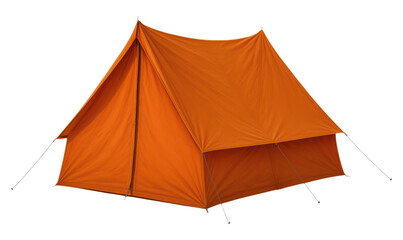 Bright Orange Waterproof Camping Tent with Extended Rainfly, Durable Guy Lines, and Reinforced Stakes for Stability, Isolated on Transparent and White Background