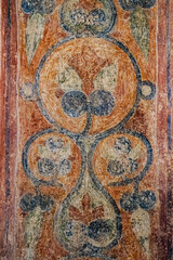 Painted with floral pattern vaulted ceiling of the medieval orthodox church