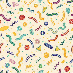 Colorful, playful, and abstract shapes create a fun, vibrant pattern