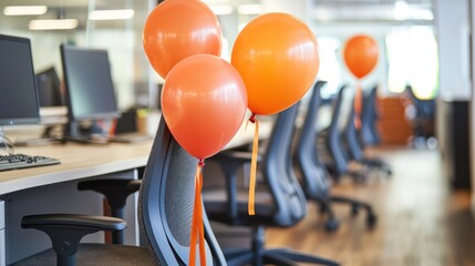 Helium balloons tied to office chairs