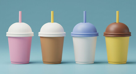 Colorful Beverage Cups A Fun Collection of Straws Drinks and Delightful Refreshments Cool And Sweet