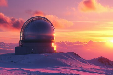 Observatory at Sunset in Winter Landscape