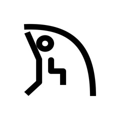 Stylized illustration of a person with raised arm sitting under a curved structure in black and white