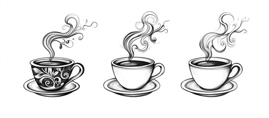 Three stylized coffee cups with swirling steam (2)
